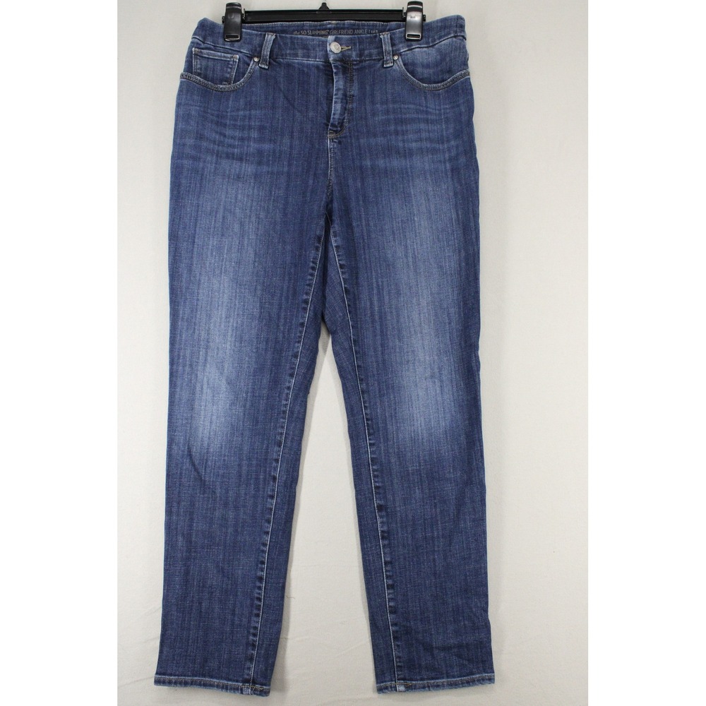 Chico's So Slimming Girlfriend Ankle Jeans Women 1.5 Blue Denim Stretch Workwear